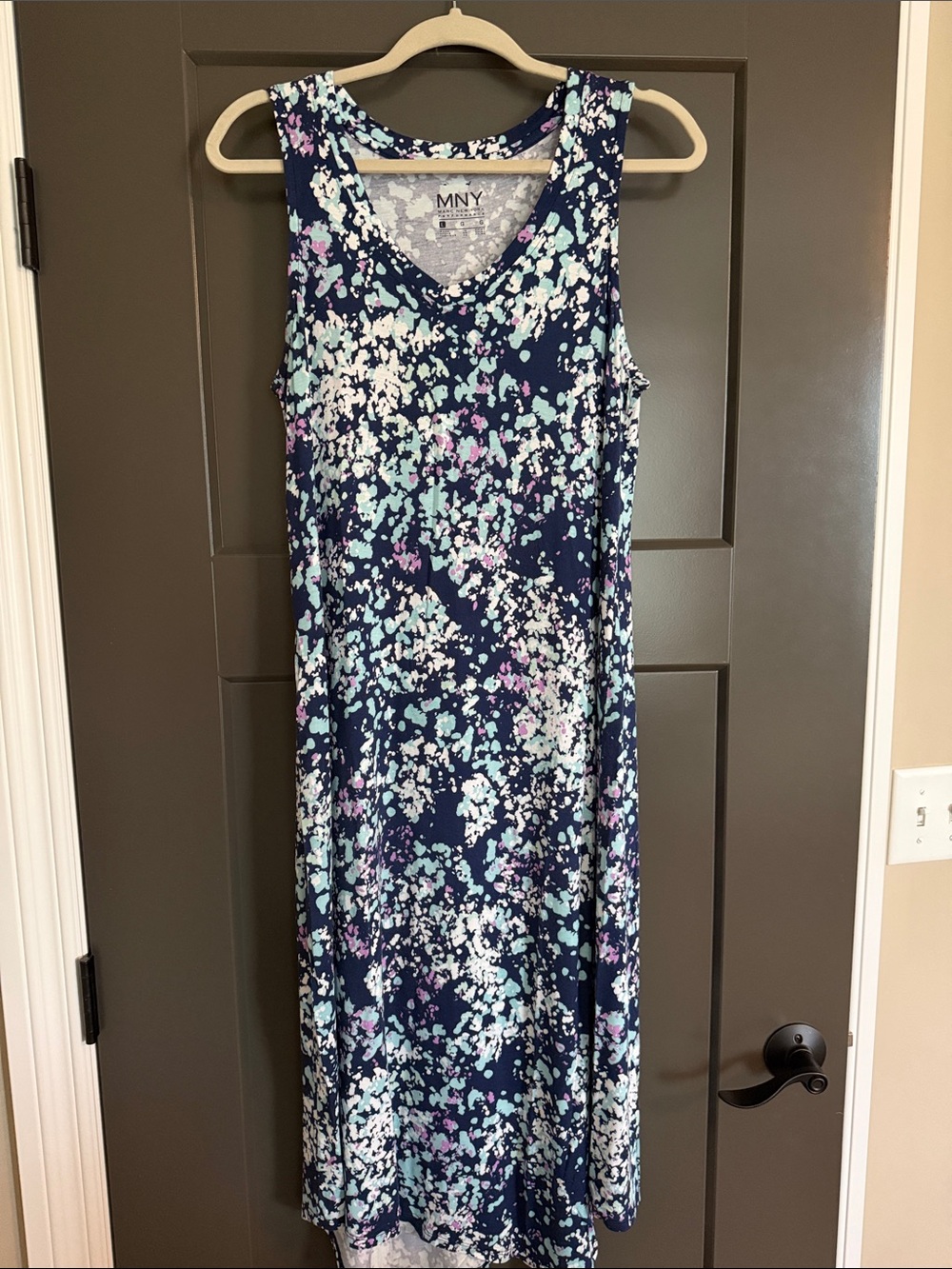 Marc New York Navy Floral Splash Maxi Dress with Mint and Lavender Accents